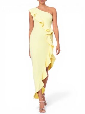 Betsy & Adam Women One Shoulder Ruffle Cocktail Dress Yellow NWT Size 14
